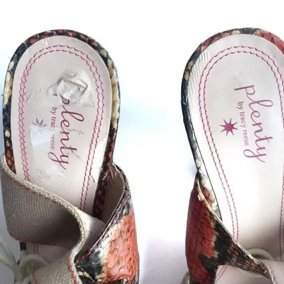 Tracy Reese Annie Snakeskin Block Wooden Chunky Heel Lace Up Strappy Sandal 39.5 - Picture 7 of 9